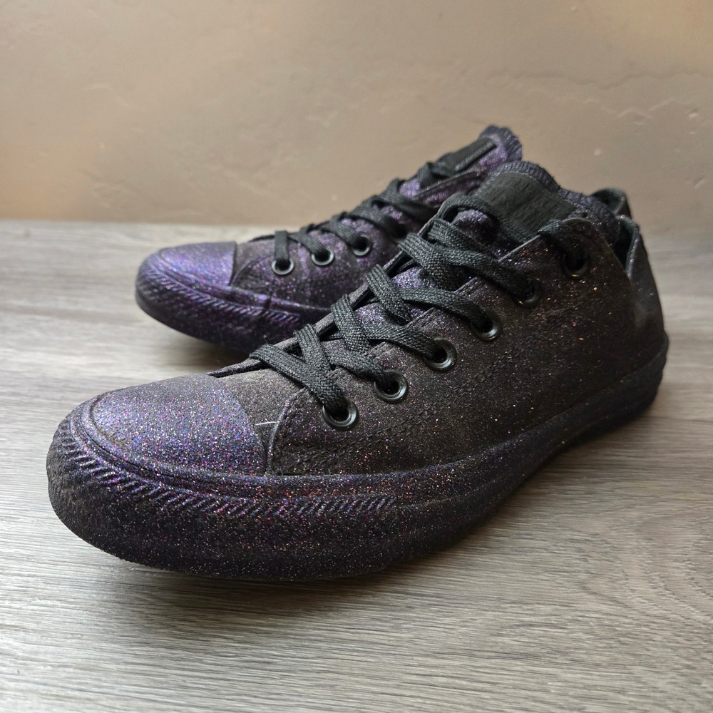 Converse Purple Glitter All Star Low Top Sneakers Size 8 Womens Galaxy Sparkle